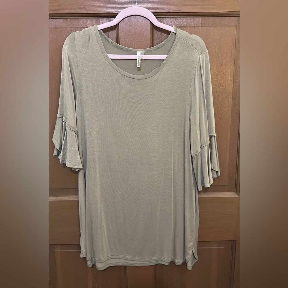 Mittoshop Gray Ruffled 3/4 Sleeve Blouse